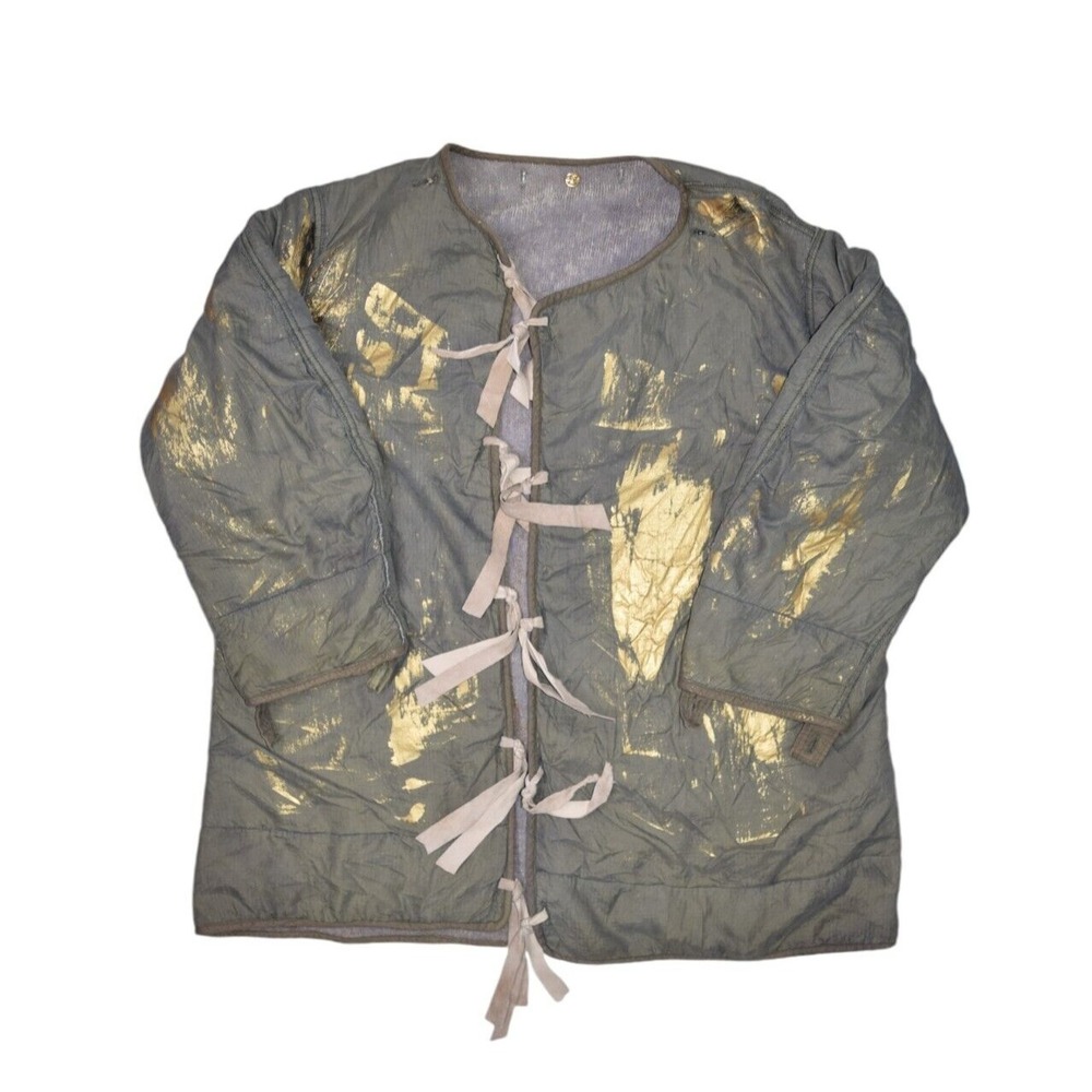 Vintage US Military Jacket Wool Liner Hand Painted Custom Art Upcycled Green XL